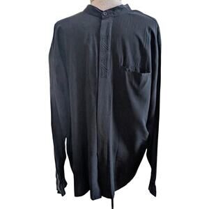 VTG Mens Pronti By Phita Mandarin Collar Embroidered Long Sleeve Shirt Black XL